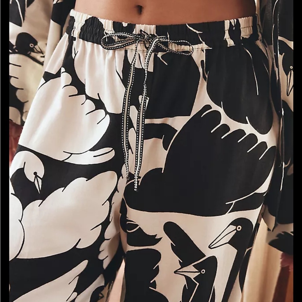 Anthropologie Cecilia Pettersson Swan Print Flannel Lounge Pajama Pants XS - Picture 2 of 8